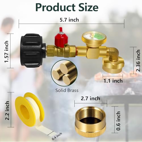 Propane Refill Adapter for 1 lb Tanks with Gauge Valve, Solid Brass O85416