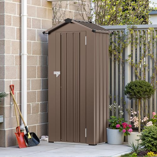 Resin Outdoor Storage Shed with Floor and Window, Lockable Small Tool Shed for Garden Patio Backyard, Light Gray V985