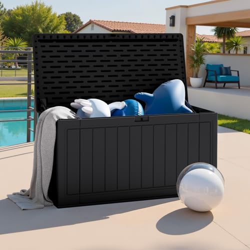 31 Gallon Resin Deck Box Waterproof Indoor Outdoor Storage for Patio Cushions and Garden Tools L90121