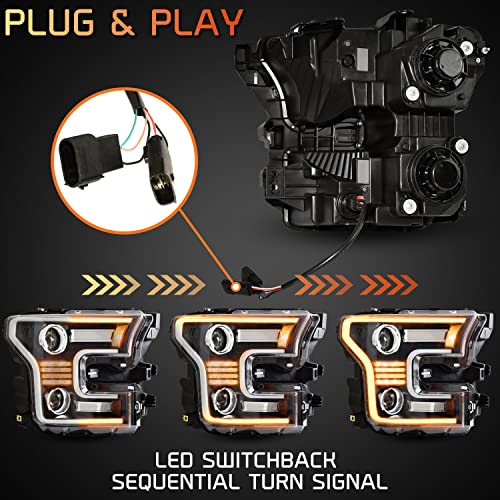 LED Headlights for F150 2015-2017, Projector Lamps with DRL and Sequential Turn Signal V902920