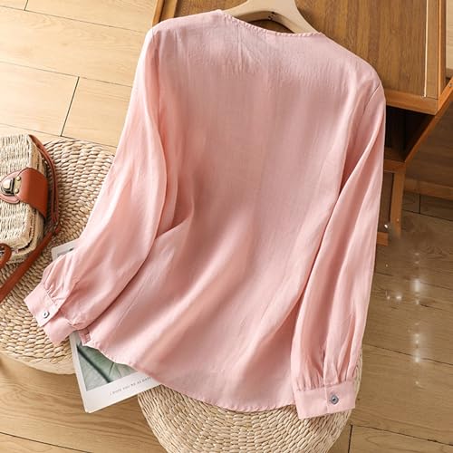 Women's Linen Retro Frog Button Blouse Long Sleeve Casual Shirt C309494