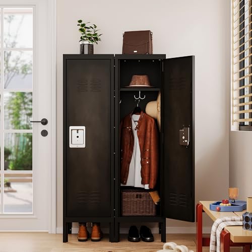 Vintage Metal Locker with Hooks, Lockable Single Door Storage M901
