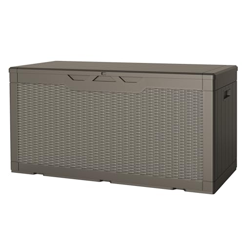 31 Gallon Resin Deck Box Waterproof Indoor Outdoor Storage for Patio Cushions and Garden Tools L90121