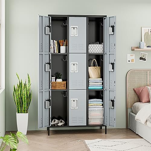 Vintage Metal Locker with Hooks, Lockable Single Door Storage M901