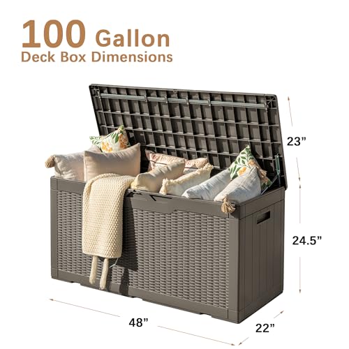 30 Gallon Waterproof Resin Deck Box for Outdoor Patio and Garden Storage Q30388