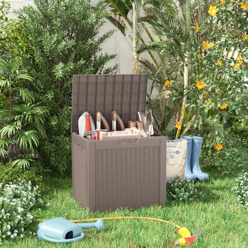 100 Gallon Resin Deck Box, Lockable Patio Outdoor Storage, Waterproof - Black F75230