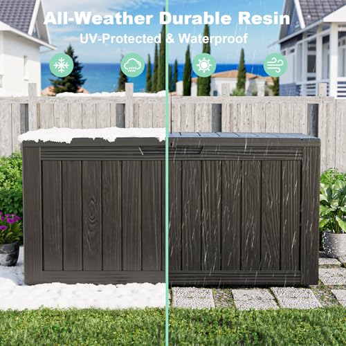 100 Gallon Resin Deck Box, Lockable Patio Outdoor Storage, Waterproof - Black F75230