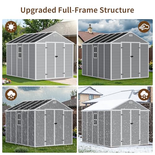 Resin Outdoor Storage Shed with Floor and Window, Lockable Small Tool Shed for Garden Patio Backyard, Light Gray V985