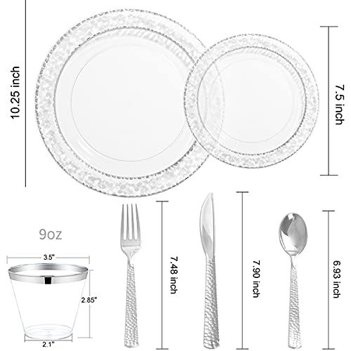350PCS Clear Plastic Plates with Gold Trim for 50 Guests, Disposable Dinnerware Set O686017