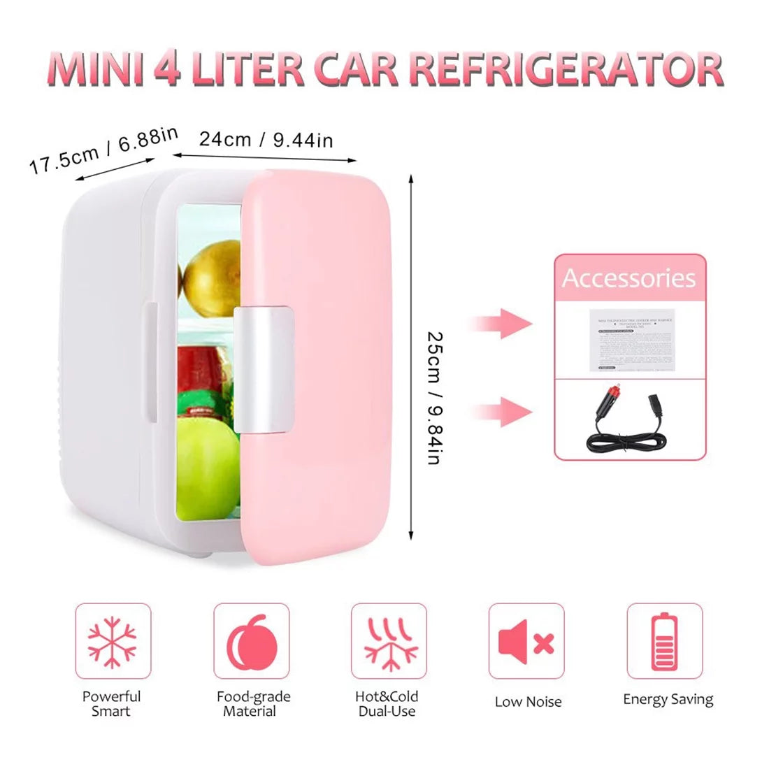 Mini Car Fridge 4L Portable Cooler & Warmer for Travel, Pink X986