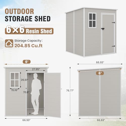 Outdoor Storage Shed 6x6 FT Resin with Floor and Lockable Door Z166