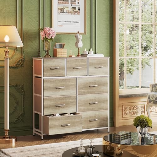 9-Drawer Fabric Storage Tower for Bedroom, Closet, Tall Chest Organizer with Steel Frame R839993