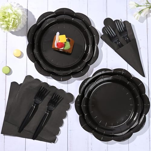 Ivory Paper Plates and Napkins Set for 50 Guests, Disposable Tableware with Utensils M509
