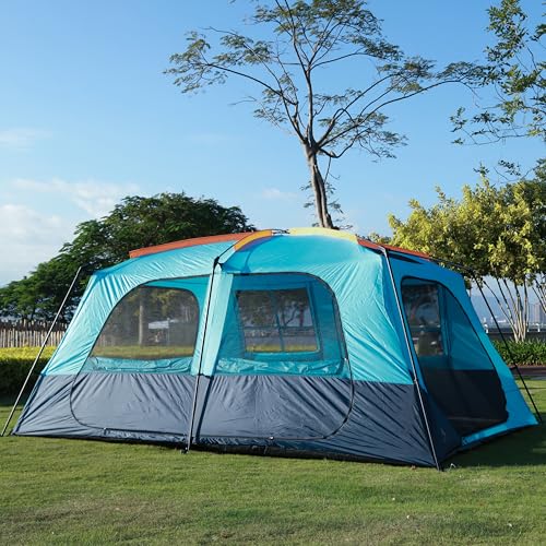 Extra Large Family Cabin Tent 2 Rooms 3 Doors 3 Windows Waterproof for Camping H460