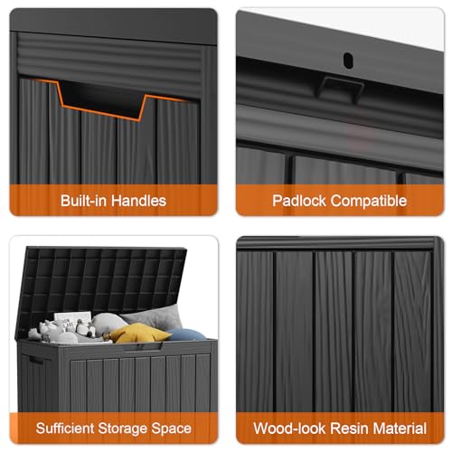 100 Gallon Resin Deck Box, Lockable Patio Outdoor Storage, Waterproof - Black F75230
