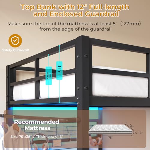 Twin Over Twin Bunk Bed with Desk, Charging Station and LED Lights F705929