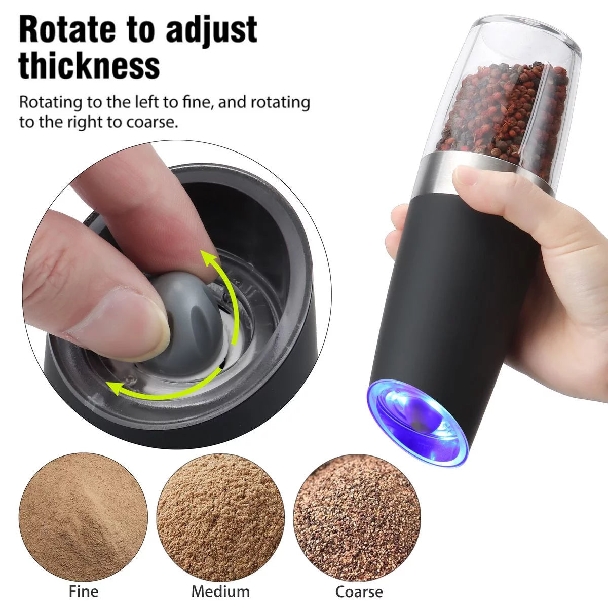 Salt and Pepper Grinder Set with Adjustable Coarseness and LED Light D3886