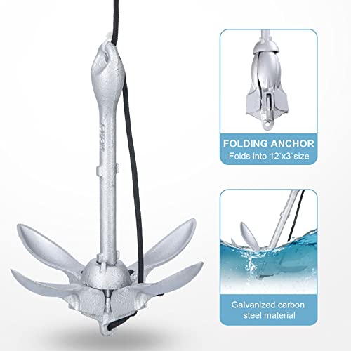 Kayak Anchor, 3.5 lbs Foldable Grapnel for Kayaks, SUPs, Small Boats C13034