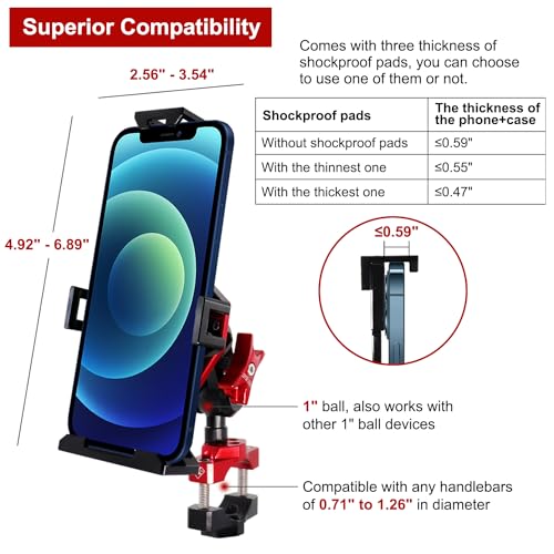 Motorcycle Phone Mount with Camera Mount, Anti Vibration Aluminum Holder X986