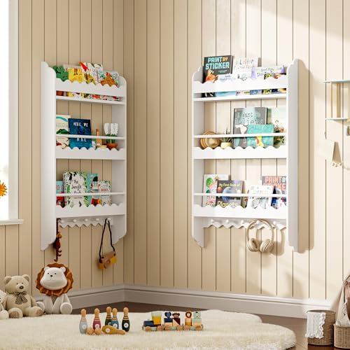 Wall Mounted 3-Tier Kids Bookshelf with Toy Storage Q74129