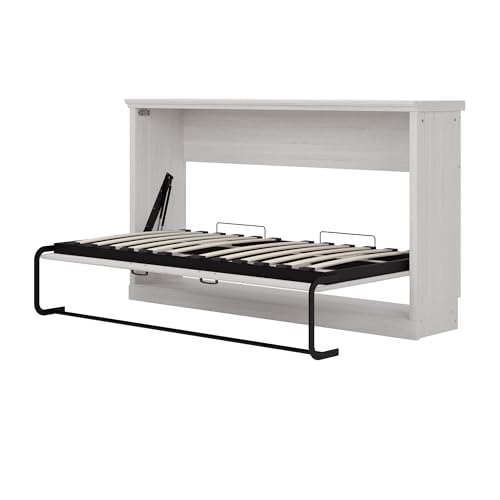 Twin Murphy Bed with Side Cabinets and Bookcase, Foldable Wall Bed for Guest Room, White X864