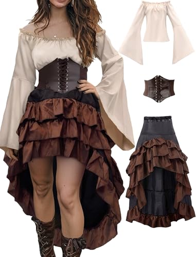 Pirate Costume for Women with Shirt Skirt Corset Belt K4037