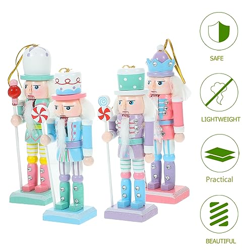 Christmas Candy Nutcracker Ornaments, 4pcs Pink Wooden Pastel Soldier Figures, 12cm M808422