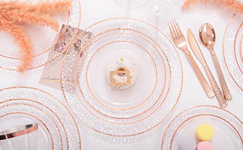 350PCS Clear Plastic Plates with Gold Trim for 50 Guests, Disposable Dinnerware Set O686017