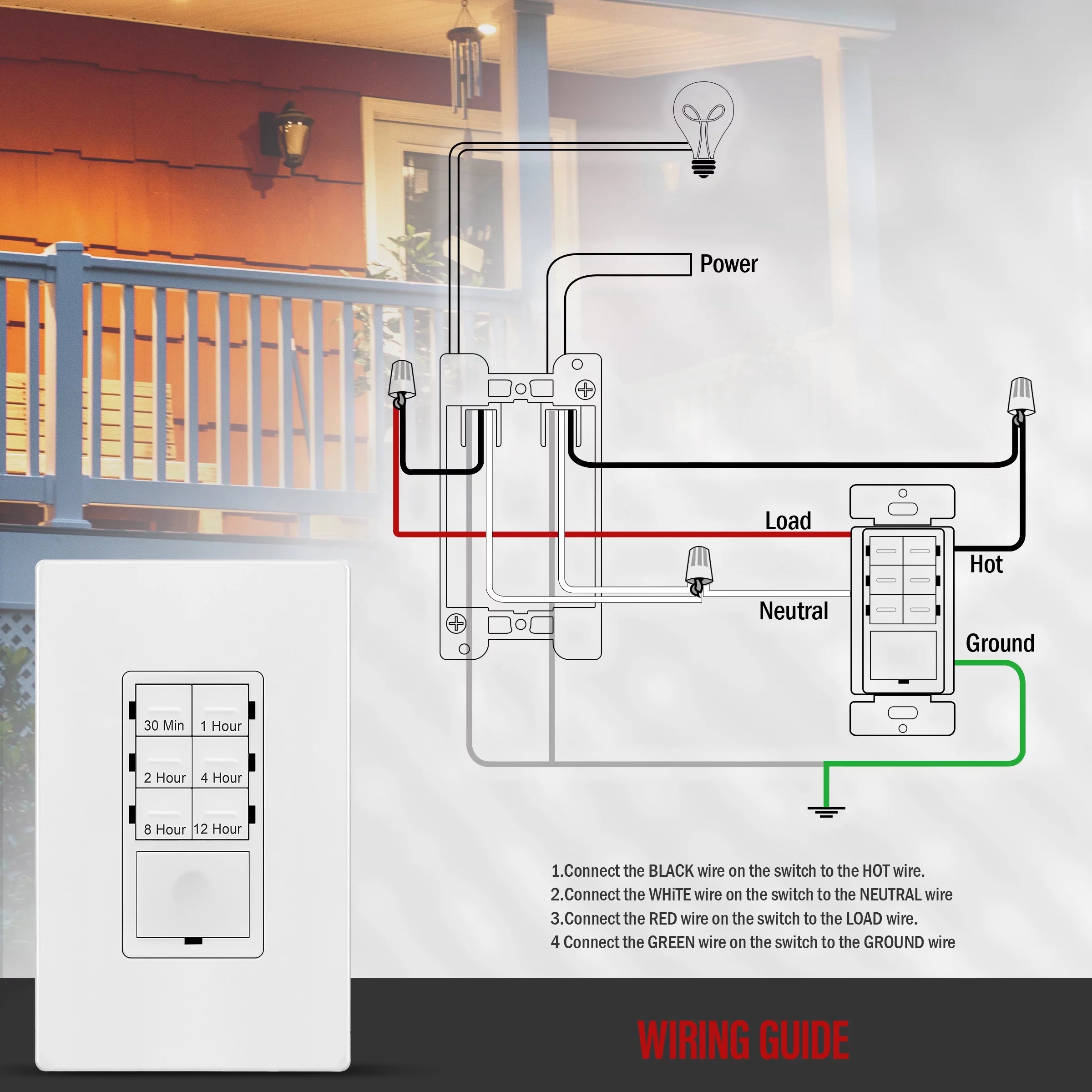 12 Hour Timer Switch for Fan Motor and Lights, Single Pole, White R35602