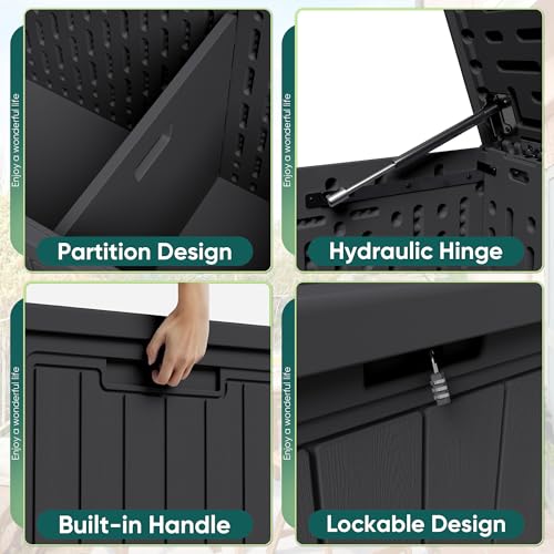 31 Gallon Resin Deck Box Waterproof Indoor Outdoor Storage for Patio Cushions and Garden Tools L90121
