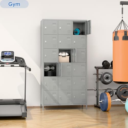 6 Door Metal Storage Locker with 18 Hooks, Black & Dark Grey K6611