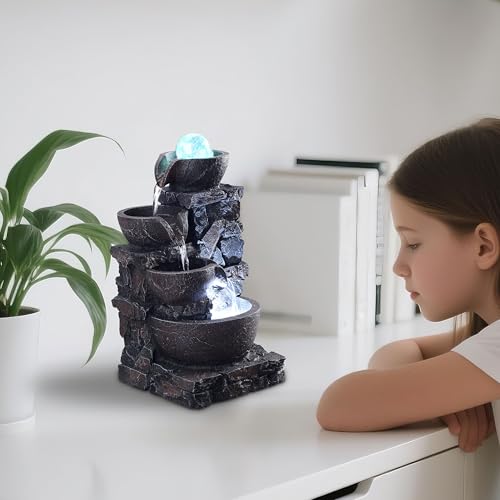 4-Tier Stone Tabletop Fountain with LED Lights Q8981