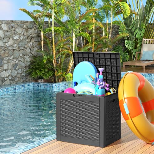 100 Gallon Resin Deck Box, Lockable Patio Outdoor Storage, Waterproof - Black F75230