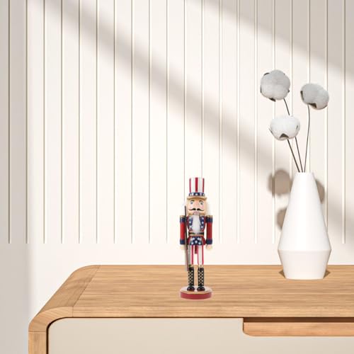 Patriotic Nutcracker Figurines Wooden Soldier Statue with Cane for Independence Day Decoration C859373