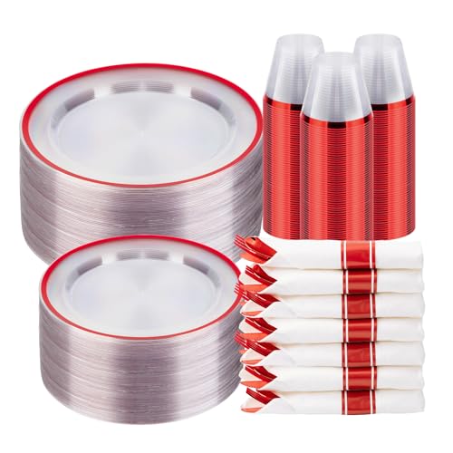 Disposable Plates and Cups Set for 50 Guests with Napkins and Cutlery V71219
