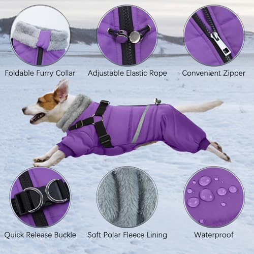 Black Dog Winter Coat with Harness, Reflective Waterproof Jacket for Small Dogs O43201