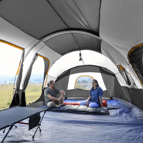 12-Person Camping Tent, 3 Room Family Tent, Waterproof Windproof with Carry Bag Q601154