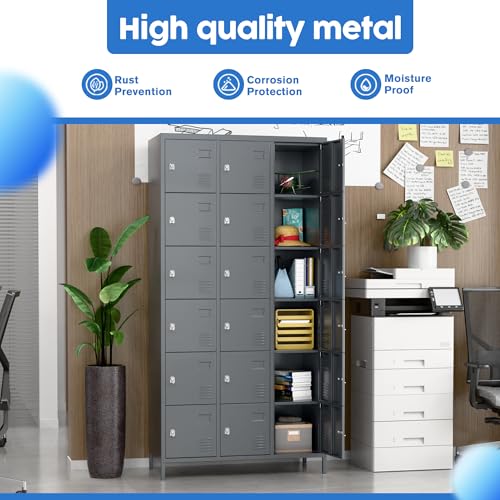 6 Door Metal Storage Locker with 18 Hooks, Black & Dark Grey K6611
