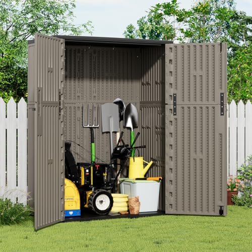 Horizontal Outdoor Storage Shed, 47 Cu.ft Resin Waterproof Cabinet for Garden Patio Backyards F5157