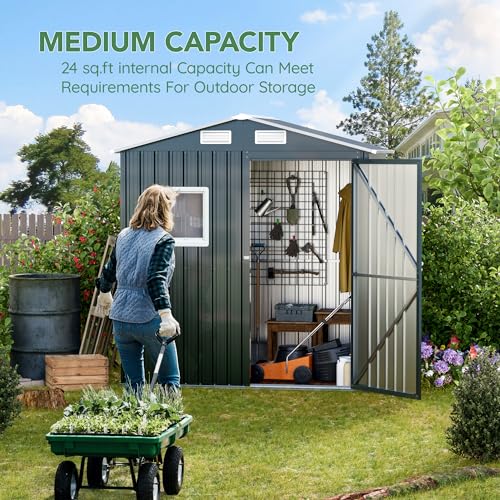 Outdoor Steel Storage Shed with Lockable Doors and Windows E249038