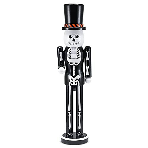 Ornativity Christmas Scary Skeleton Nutcracker – Black and White Wooden Day of The Dead Skeletal Nutcracker Man with Top Hat Xmas and Halloween Themed Holiday Nut Cracker Figure Decorations 15"