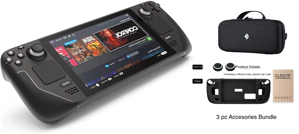 Valve Steam Deck 1TB Upgraded Handheld Gaming Console with Carring case, 1280 x 800 LCD Display  Silicone Soft Cover Protector & Joystic Cap & Tempered Glass Film Bundle