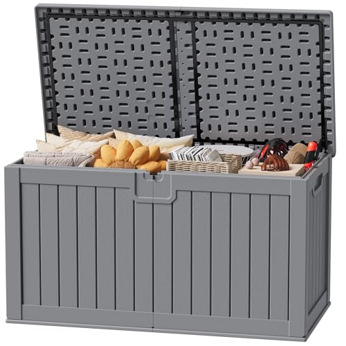31 Gallon Resin Deck Box Waterproof Indoor Outdoor Storage for Patio Cushions and Garden Tools L90121