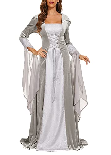 Medieval Victorian Dress for Women, Vintage Witch Halloween Costume with Hood W9109