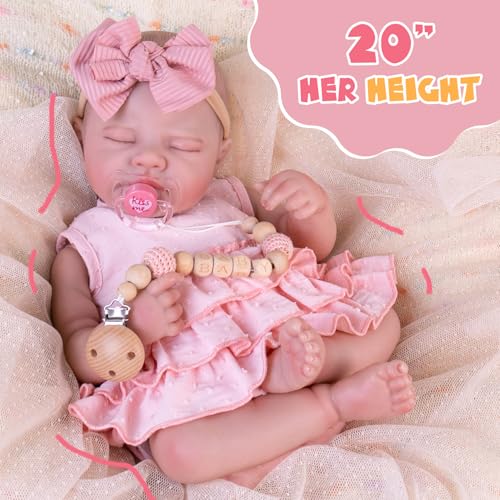 Lifelike Reborn Baby Girl Doll 20 Inch with Poseable Limbs and Feeding Kit O517460