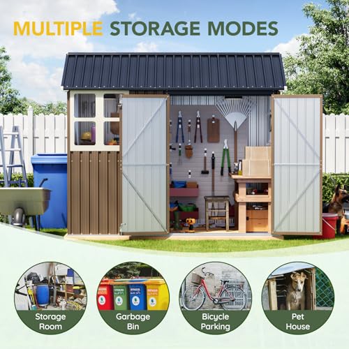 Outdoor Steel Storage Shed with Lockable Doors and Window L987864