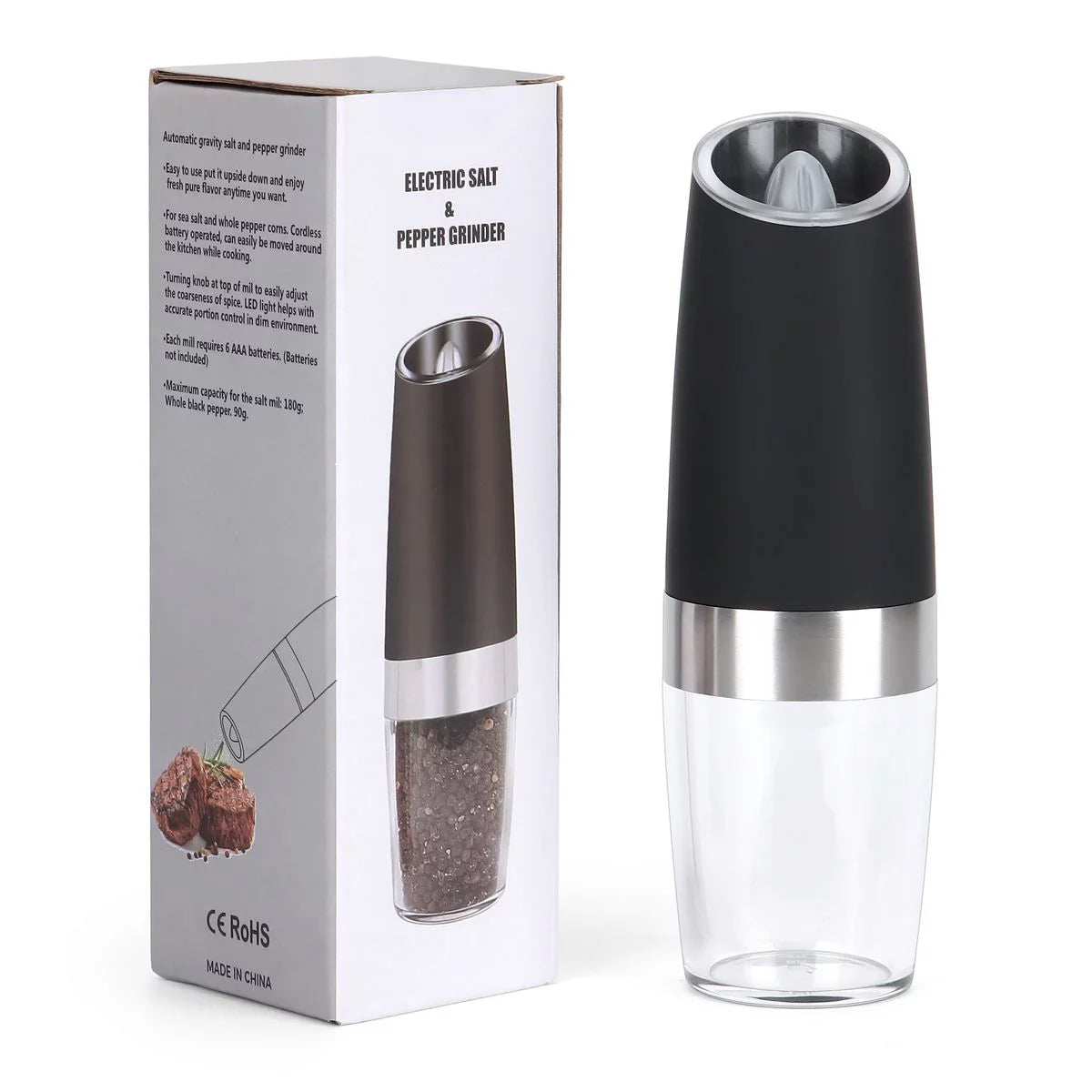 Salt and Pepper Grinder Set with Adjustable Coarseness and LED Light D3886