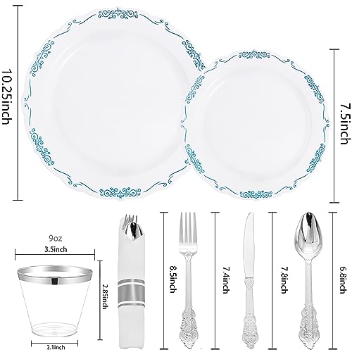350PCS Clear Gold Plastic Dinnerware Set for 50 Guests, Disposable Plates, Cups & Silverware N692