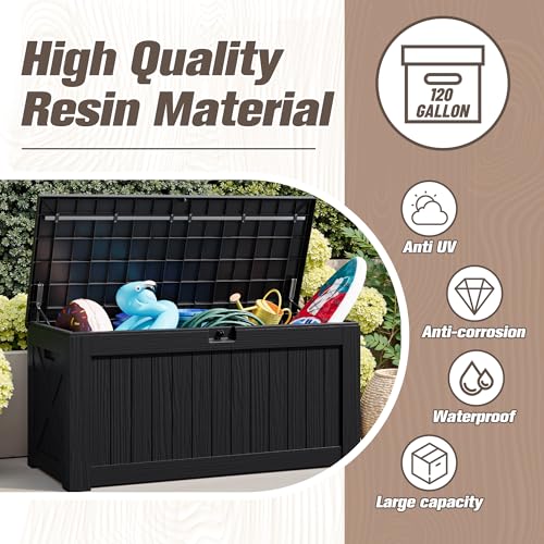 31 Gallon Resin Deck Box Waterproof Indoor Outdoor Storage for Patio Cushions and Garden Tools L90121