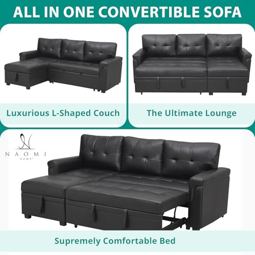 Convertible Sofa with Storage, Reversible L-Shape Couch, Black Y1589